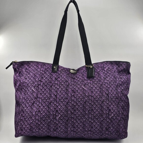 Coach XL Purple Multi Snake Print Getaway PACKABLE Travel Weekender Tote 1 PIECE - Picture 1 of 12